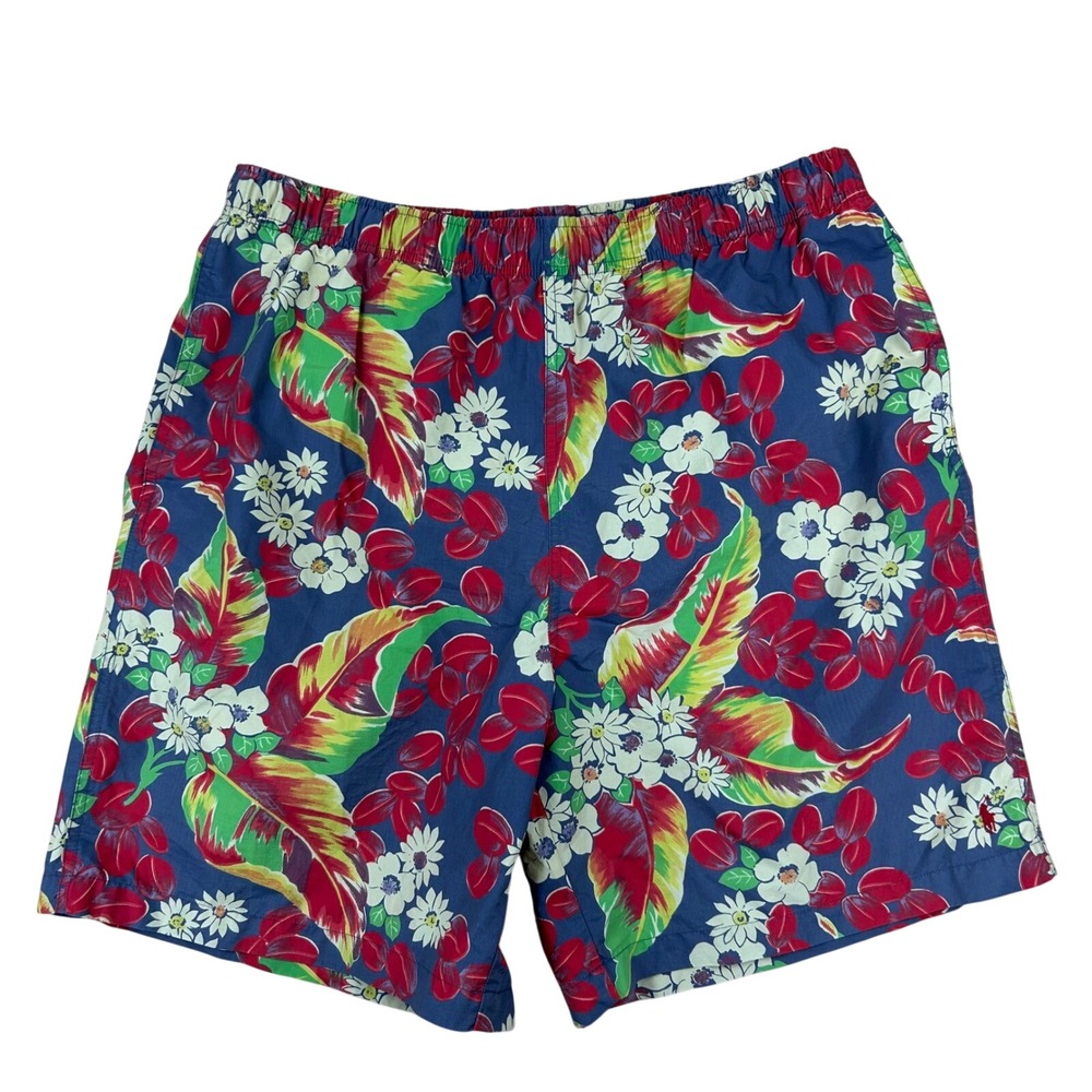 VTG Polo Sport Ralph Lauren Mens XL Blue Tropical Floral Swim Trunks Shorts 34w